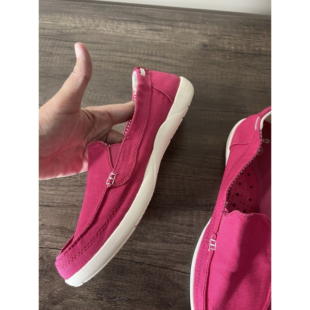 CROCS women size 9 Pink Canvas Slip-On LOAFER BOAT SHOES - Picture 9 of 12